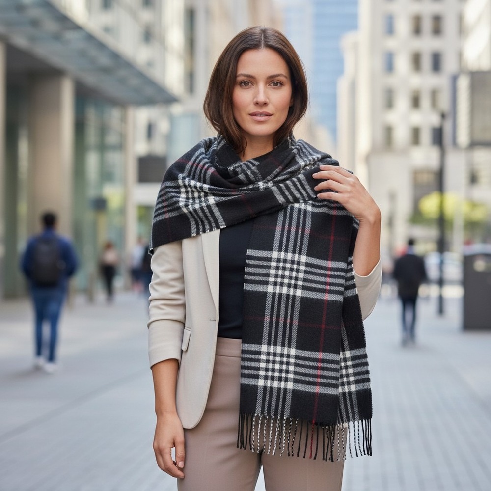 Mens Womens Winter Warm 100% CASHMERE Scarf Scarves Italy Design Plaid Classic